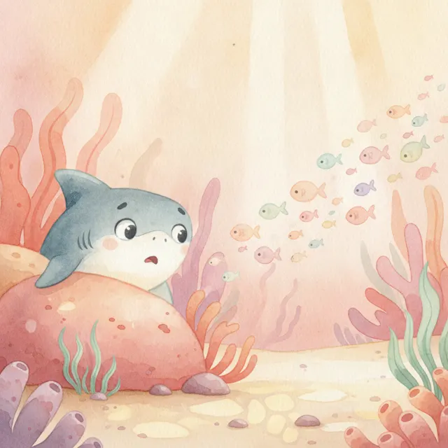The Shark Who Was Scared of Fish story for kids illustration