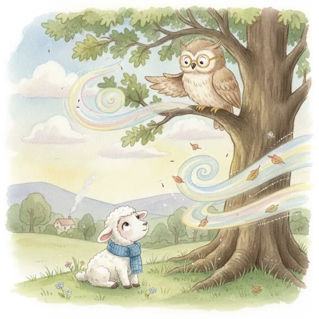 The Sheep Who Asked About the Wind story for kids illustration