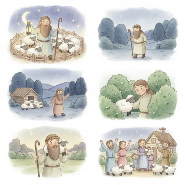 The Shepherd Finds His Sheep story for kids illustration