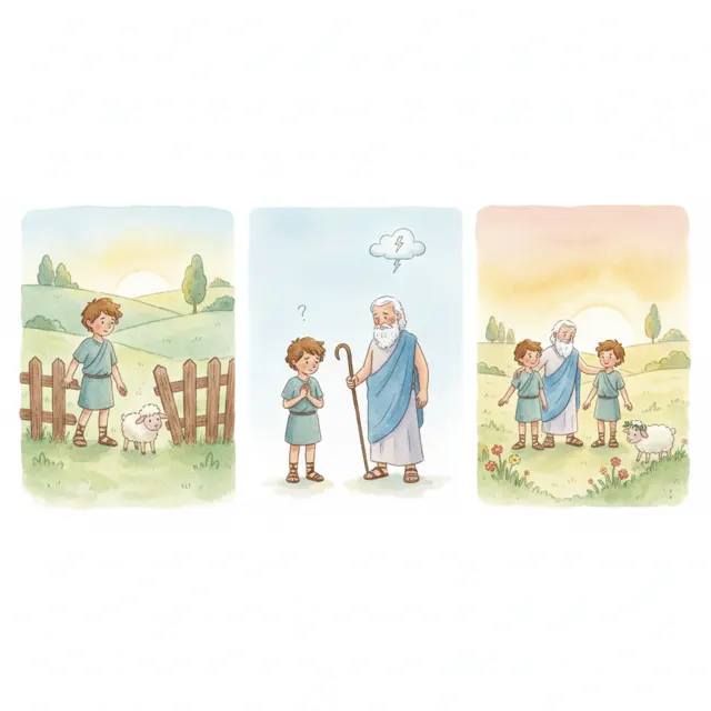 The Shepherd Who Told the Truth story for kids illustration