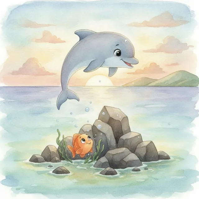 The Shy Dolphin's First Leap story for kids illustration