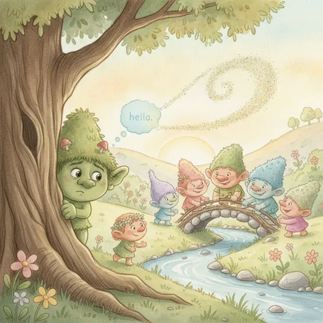 The Shy Troll Who Said Hello story for kids illustration