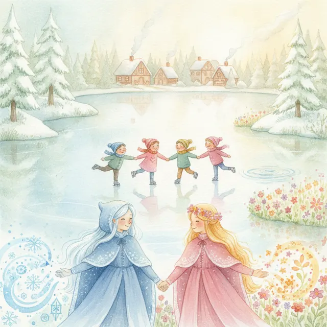The Sisters and the Frozen Lake story for kids illustration