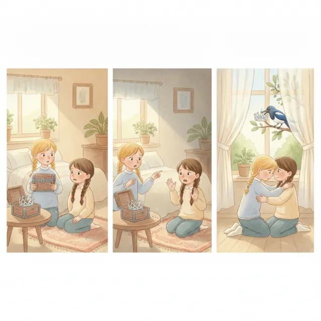 The Sisters and the Lost Crown story for kids illustration