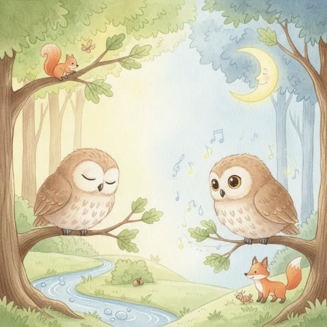 The Sleepy Owl's Big Surprise story for kids illustration