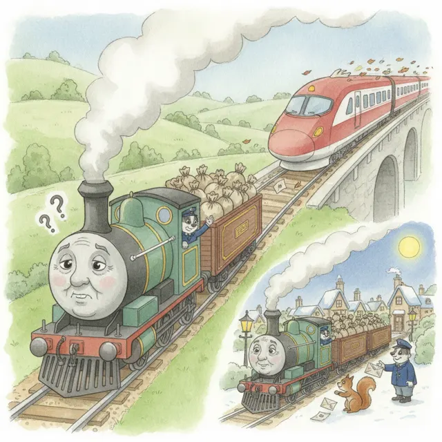 The Slow Train and the Mail story for kids illustration