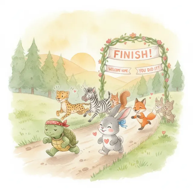 The Slow Turtle and the Race story for kids illustration