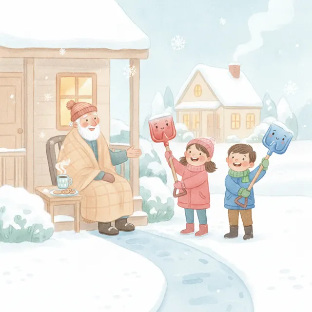 The Snow Shovel That Made Friends story for kids illustration