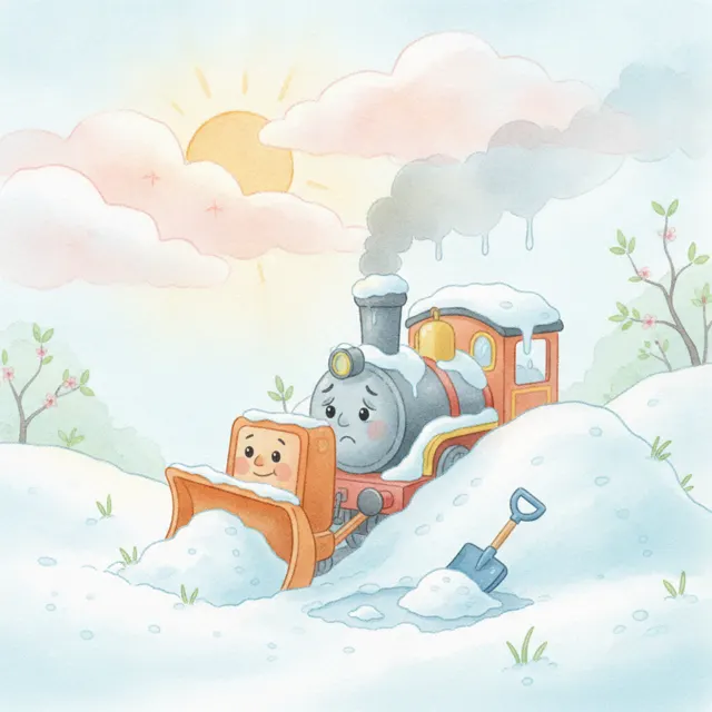 The Snow Train Waits for Spring story for kids illustration