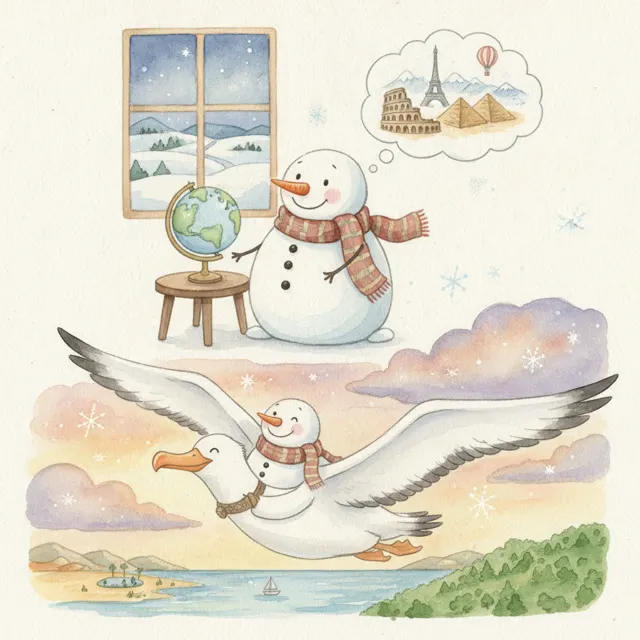 The Snowman Who Wanted to See the World story for kids illustration