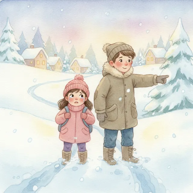 The Snowy Walk Home story for kids illustration