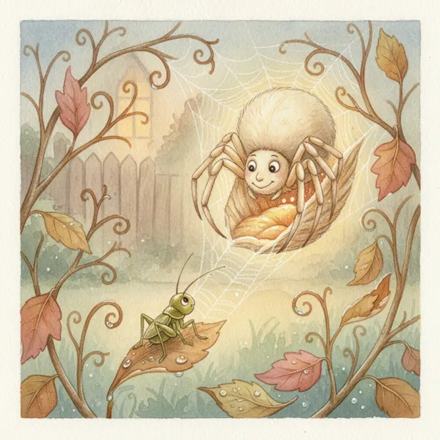 The Spider and the Cold Little Cricket story for kids illustration