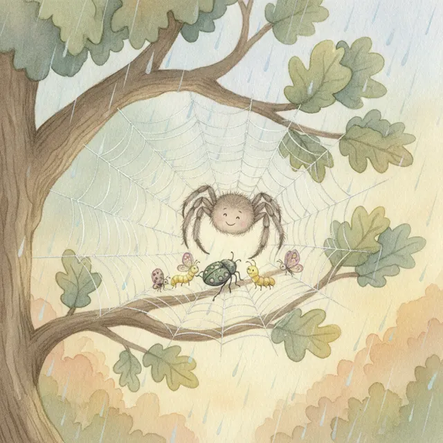 The Spider Who Shared Her Web story for kids illustration