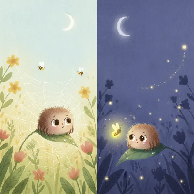 The Spider Who Was Afraid of the Dark story for kids illustration