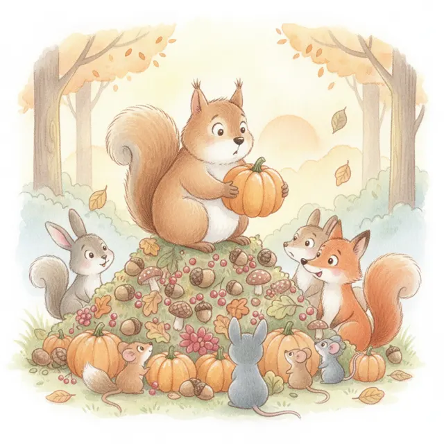 The Squirrel's Thanksgiving Feast story for kids illustration