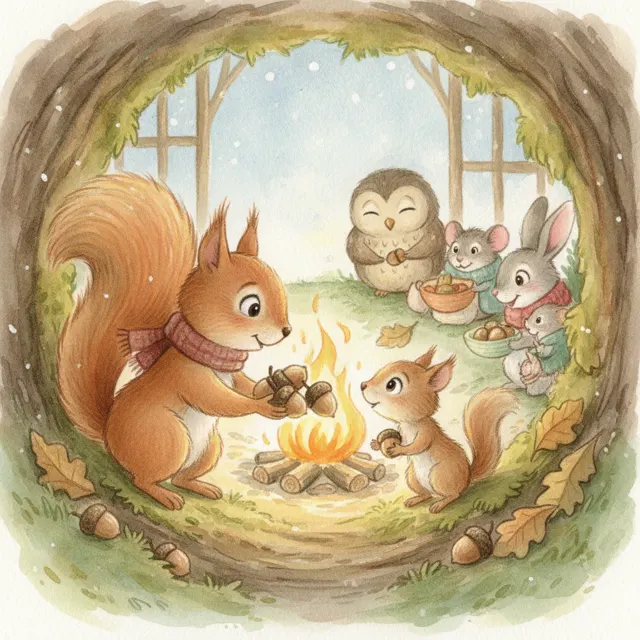 The Squirrel Who Shared Her Last Acorns story for kids illustration