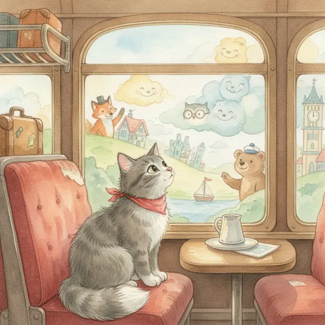 The Station Cat Rides Along story for kids illustration