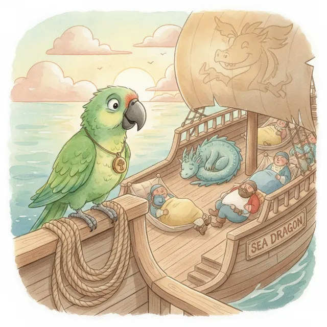 The Stowaway Parrot's Secret story for kids illustration