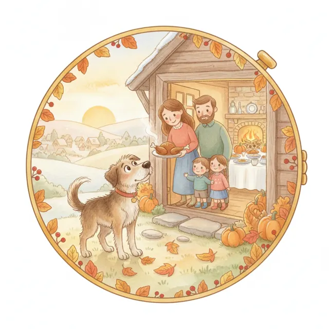 The Stray Dog's Thanksgiving story for kids illustration