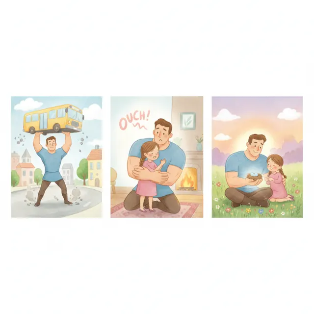 The Strong Hero Who Was Too Strong story for kids illustration