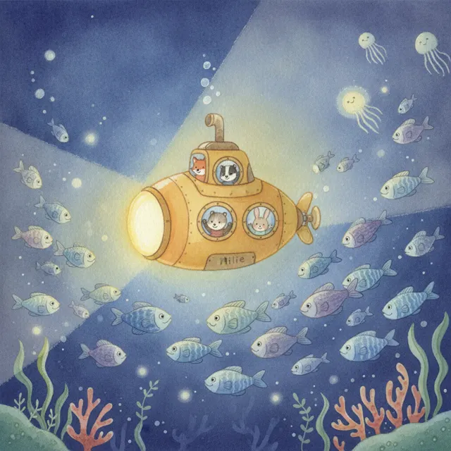 The Submarine Crew Who Shared Their Light story for kids illustration