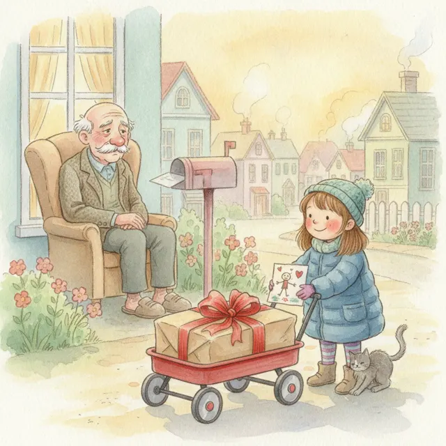 The Surprise Package for Mr. Grey story for kids illustration