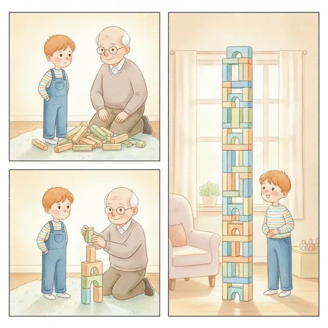 The Tall Tower of Blocks story for kids illustration