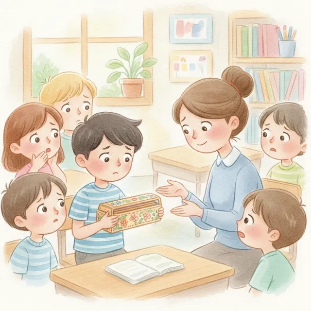 The Teacher's Lost Pencil Box story for kids illustration