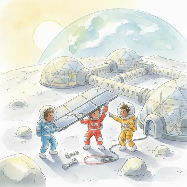 The Team on the Moon Base story for kids illustration