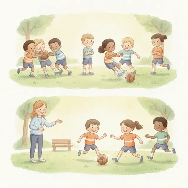 The Team That Shared One Ball story for kids illustration