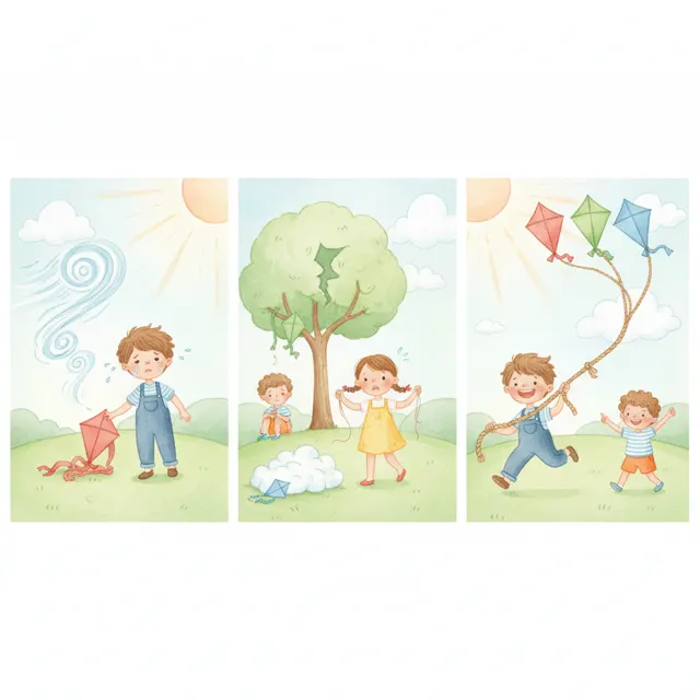 The Three Kites story for kids illustration