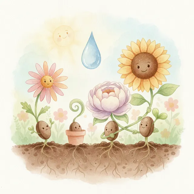 The Three Little Seeds story for kids illustration