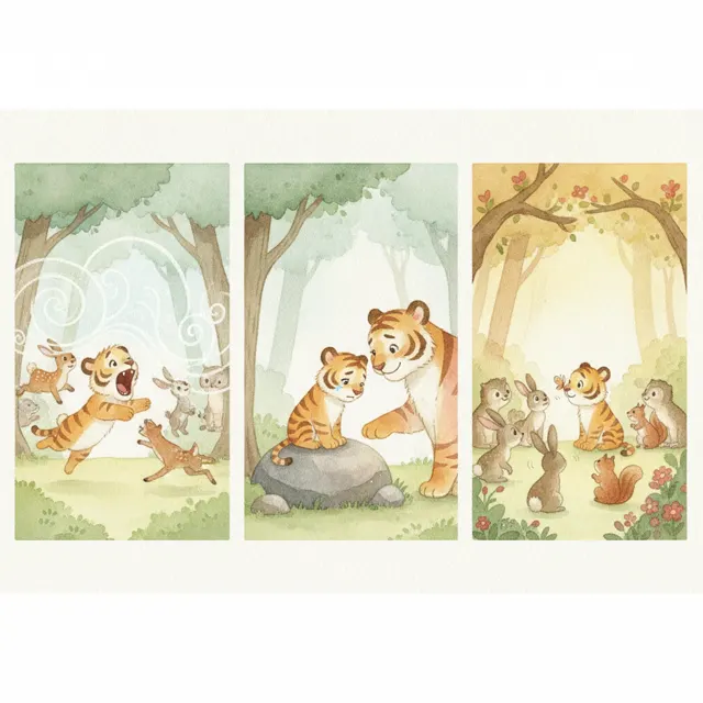 The Tiger Cub Who Roared Too Loud story for kids illustration