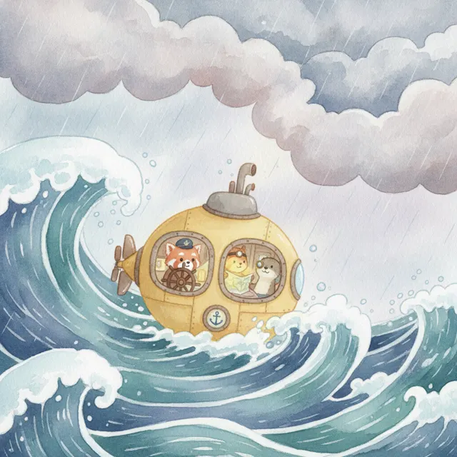 The Tiny Submarine and the Big Storm story for kids illustration