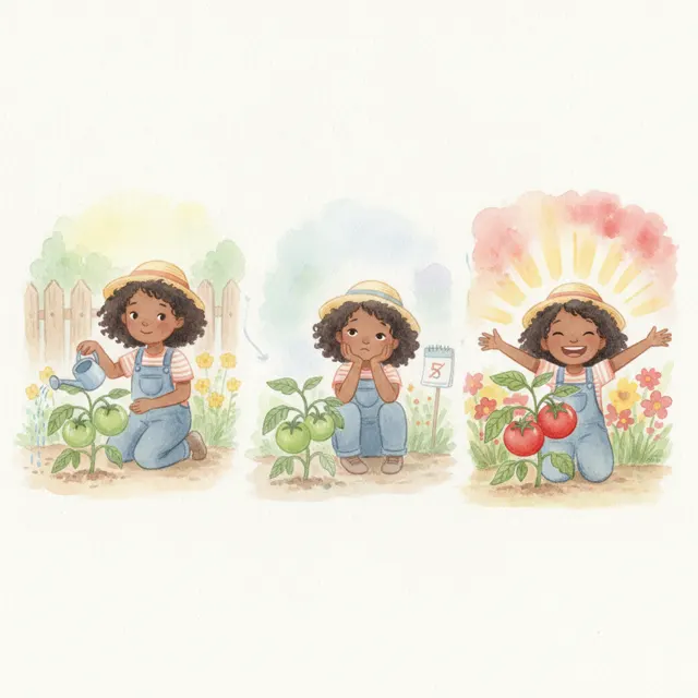 The Tomato That Would Not Turn Red story for kids illustration