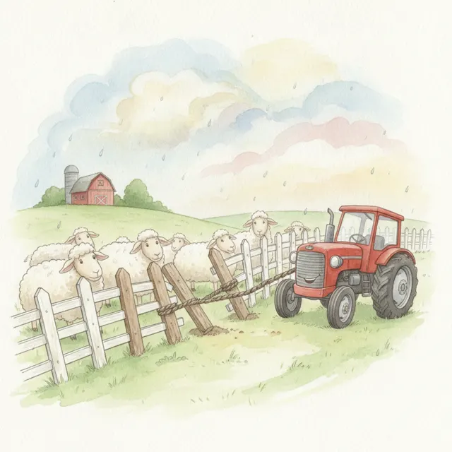 The Tractor Who Fixed the Fence story for kids illustration