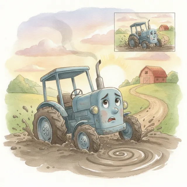 The Tractor Who Pulled Through story for kids illustration