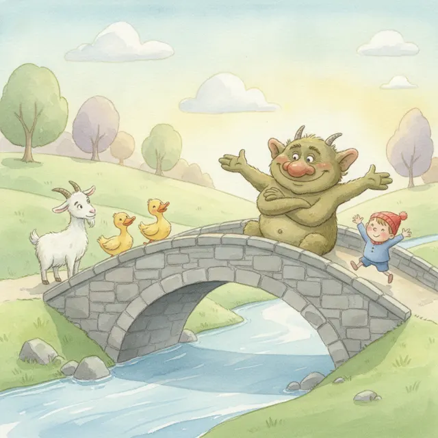 The Troll Who Shared His Bridge story for kids illustration