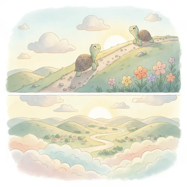 The Turtle Who Climbed the Hill story for kids illustration