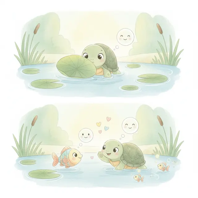 The Turtle Who Made a New Friend story for kids illustration