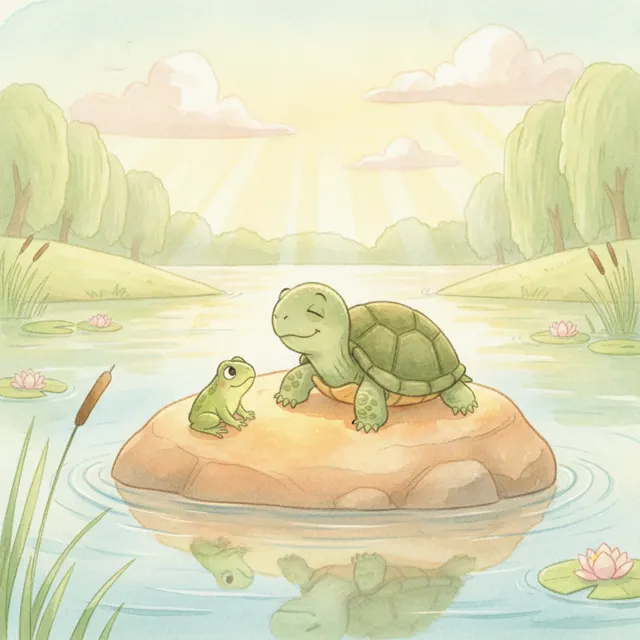 The Turtle Who Shared His Rock story for kids illustration