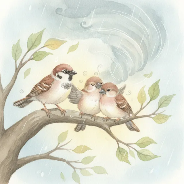 The Two Birds Who Shared a Branch story for kids illustration