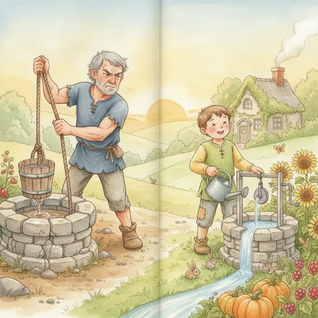 The Two Brothers and the Well story for kids illustration
