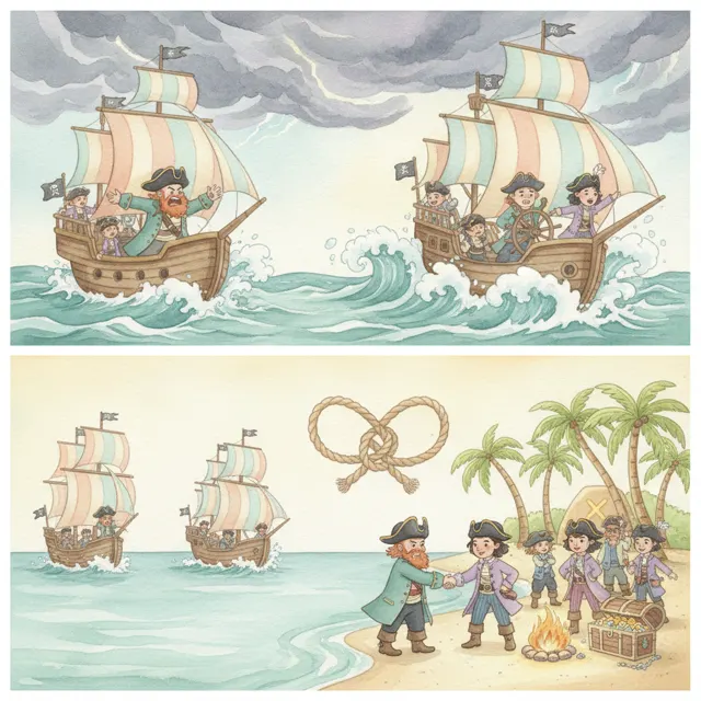 The Two Captains story for kids illustration