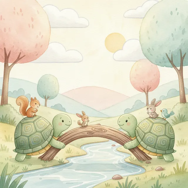 The Two Turtles Who Built a Bridge story for kids illustration