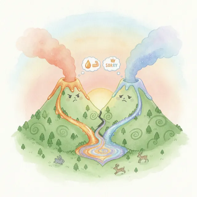 The Two Volcanoes Who Argued story for kids illustration