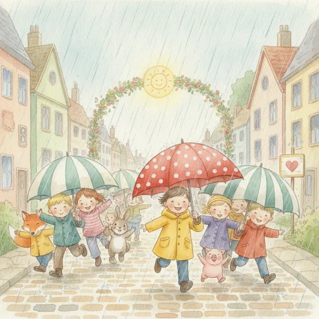 The Umbrella Race story for kids illustration