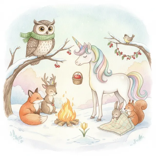 The Unicorn Who Waited for Spring story for kids illustration