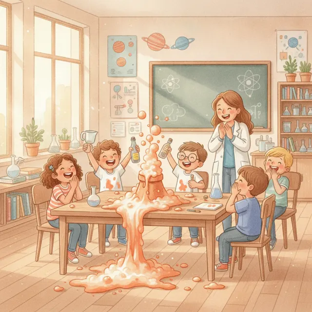 The Volcano in the Classroom story for kids illustration