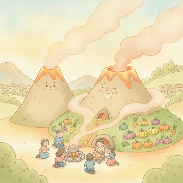 The Volcano's Quiet Warmth story for kids illustration